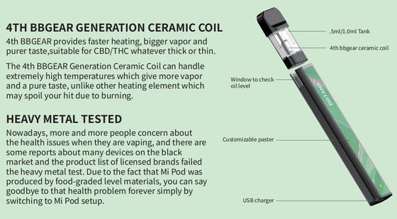 Beschikbare Vape-Peulcbd/thc Olie Modieuze BBTANK Mi ceramische de rolpeul Vape van de PEUL350mah Batterij
